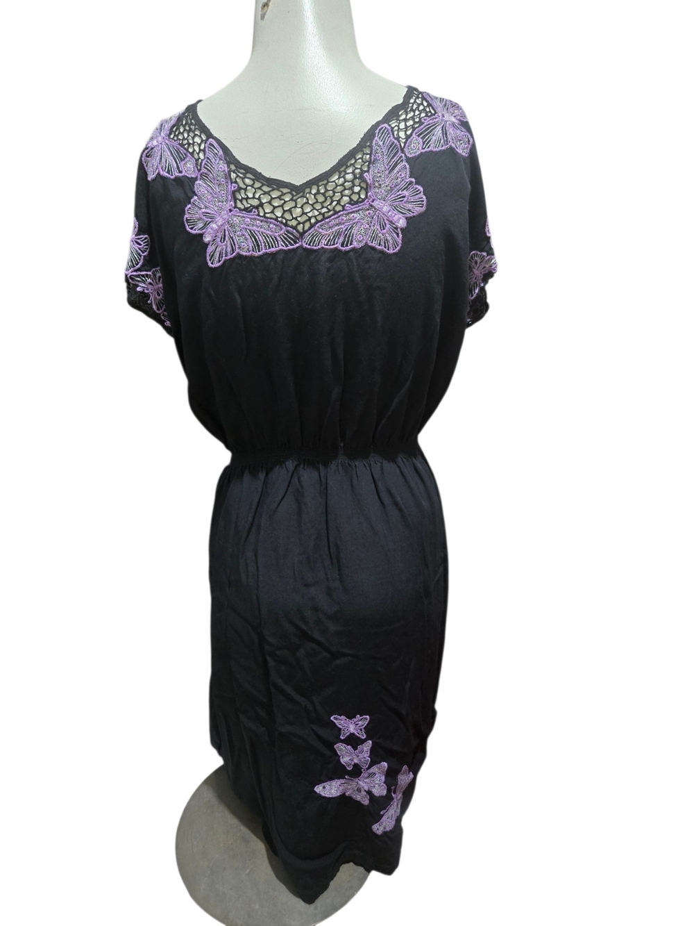 Black Purple Butterfly Embroidered Dress Y2K Whimsigoth Fairy M